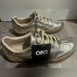 GBG Los Angeles Metallic Gold Lace-Up Sneakers